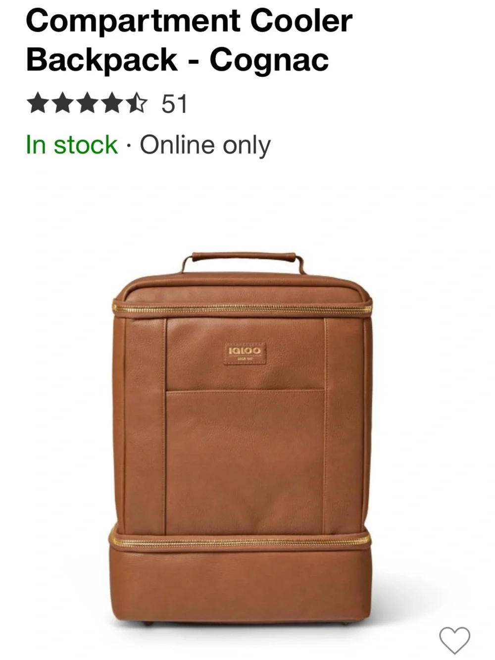 Igloo Brown Men’s Luxe Dual-Compartment Backpack Cooler